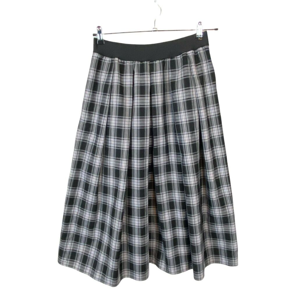 Joan Rivers Plaid Perfection Skirt Midi Womens Black White Preppy Size Small